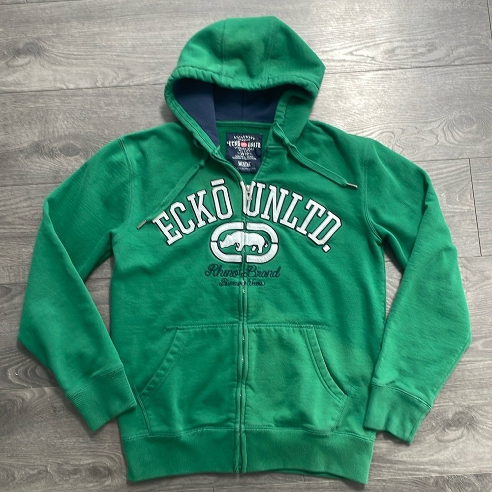 Ecko UnLimited Men's Green/white/black zipper Hoodie Size medium